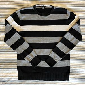 Men’s Medium FSBN Vintage crew neck pullover striped sweater black white grey